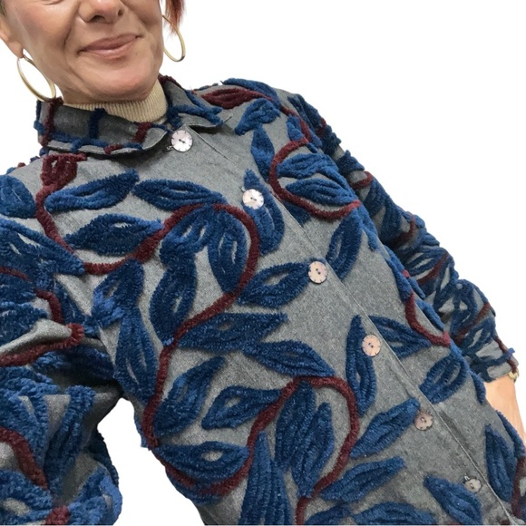 Vintage Stephanie Thomas Sports Textured Embroidered Boho Artsy Leaf Jacket - Picture 9 of 14